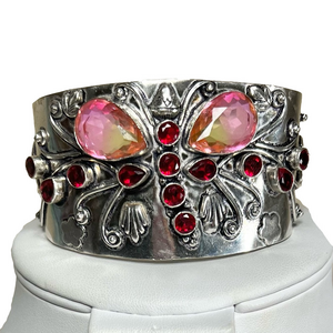 Vintage Style 925 Bi-Color Gemstone Bangle Bracelet